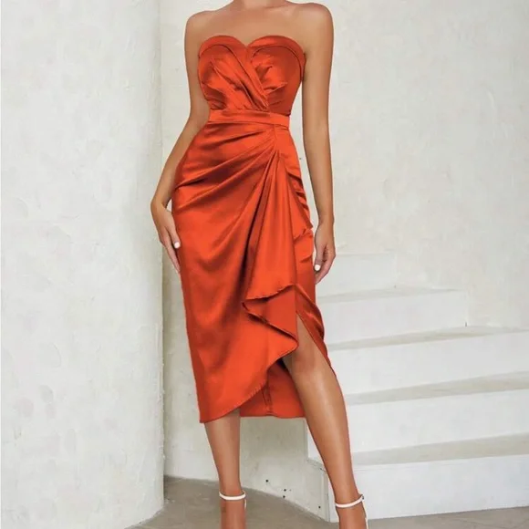 open lace back dress Jersey Strapless Corset Gown- Burnt Orange XXL main image 1
